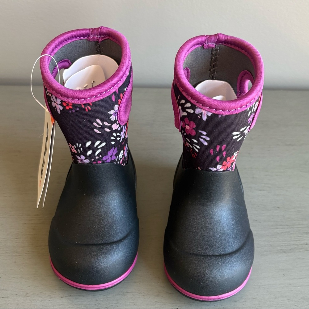 Bogs Kids Black Pink Floral Rain Snow Mud Play Boots Toddler 5T Waterproof  NEW - Picture 7 of 15